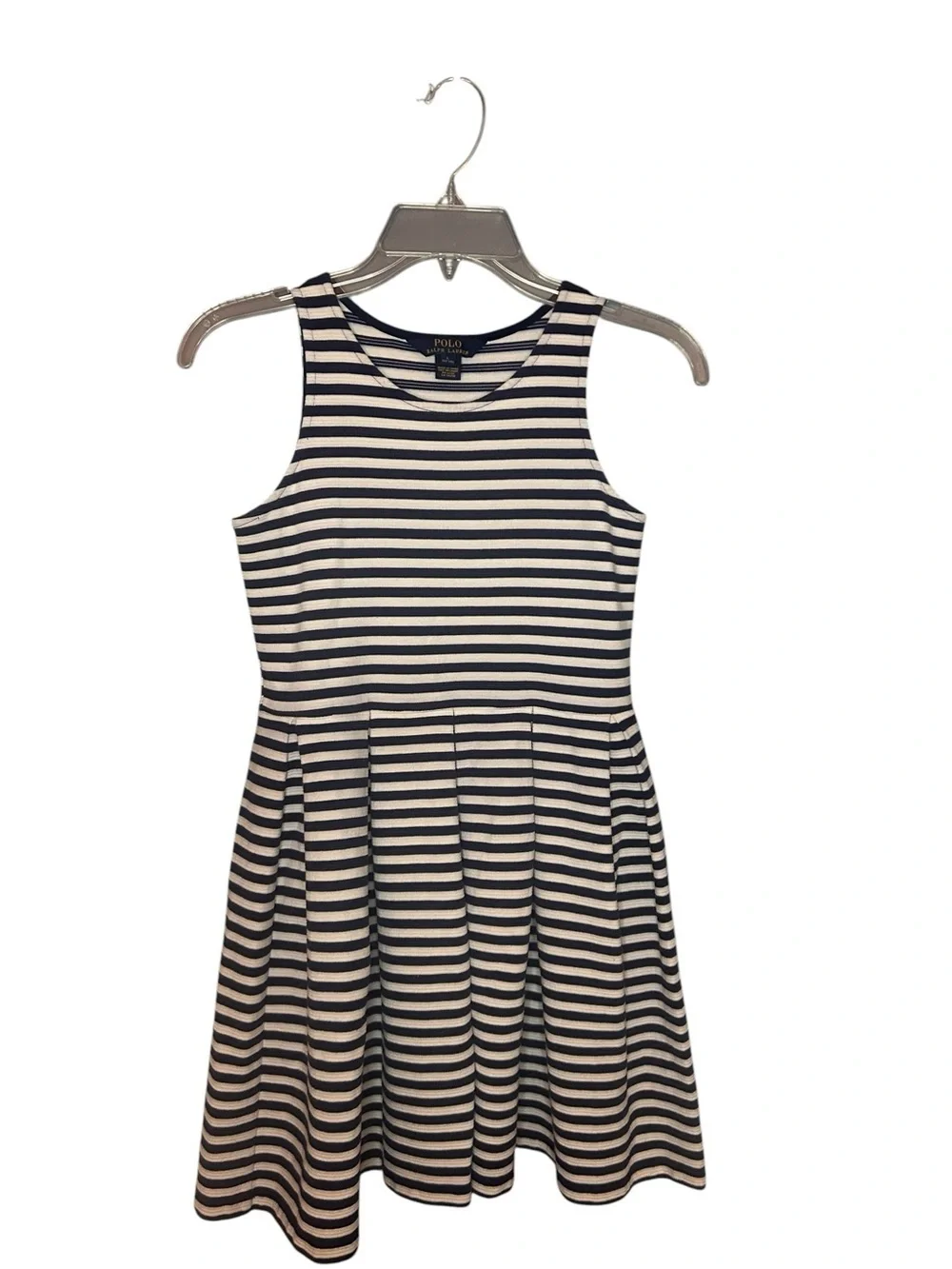 Polo Ralph Lauren Girls Striped Fit & Flare Dress Navy White Size Large 12-14